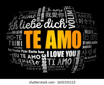 Te amo (I Love You in Spanish) word cloud in different languages of the world