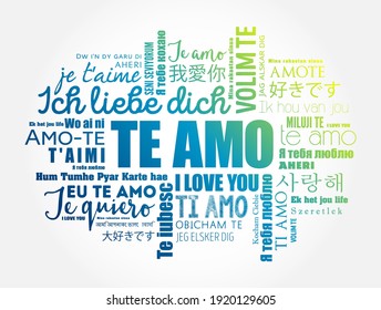 Te amo (I Love You in Spanish) word cloud in different languages of the world