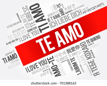 Te amo (I Love You in Spanish) in different languages of the world, word cloud background