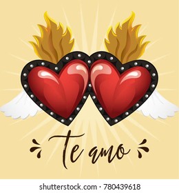 Te Amo (I Love You in Spanish) Colorful Mexican Traditional Brass Hearts Composition from San Miguel de Allende; México – Copy Space 