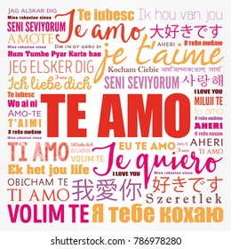 Te amo (I Love You in Spanish) in different languages of the world, word cloud background