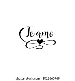 Te Amo llettering. Spanish text I love you. Phrase for Valentine's day. Isolated on white background. Paint brush illustration, romantic quote for design greeting cards, tattoo, holiday invitations