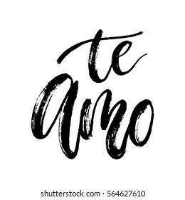 Te Amo love you Spanish text calligraphy vector lettering for Valentine card. Paint brush illustration