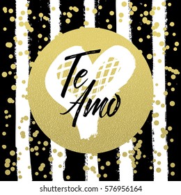 Te Amo. I love you in Spanish language. Text calligraphy vector lettering for Valentine card. Paint brush illustration