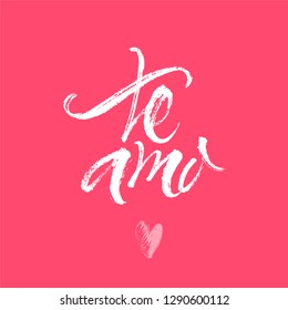 Te Amo quote which means I love you in Spanish. Wedding and Valentine's Day greeting card. Inspirational love quote. Vector handwritten calligraphic brush typography.