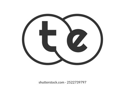 TE business company emblem with outline rounds and letters t e. Logo template of two merged circles for brand identity, logotype. Vector Infinity symbol  and technology sign.