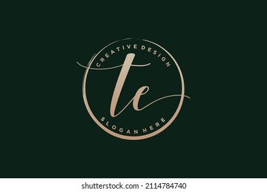 TE handwriting logo with circle template vector signature, wedding, fashion, floral and botanical with creative template.