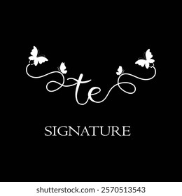 TE Handwritten initial letter, TE simple signature vector logo with butterfly shape variation, beauty, photography letter logo design. T E