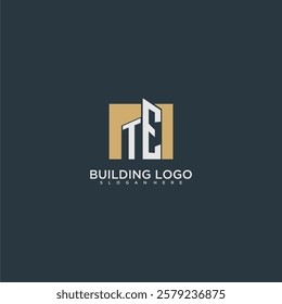 TE initial letter building logo for real estate with square design