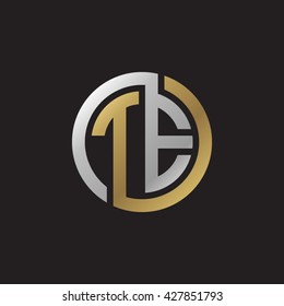 TE initial letters looping linked circle elegant logo golden silver black background