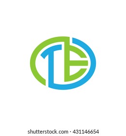 TE initial letters looping linked ellipse logo blue green