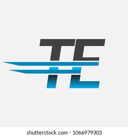 TE initial logo company name colored black and blue, Simple and Modern Logo Design.