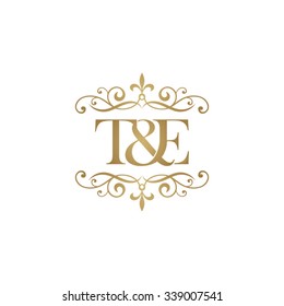 T&E Initial logo. Ornament ampersand monogram golden logo