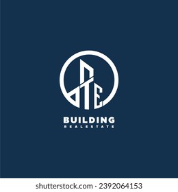 TE initial monogram building logo for real estate with creative circle style design