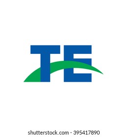 TE initial overlapping swoosh letter logo blue green