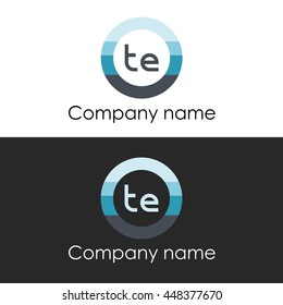 TE letter circle shape icon logo white blue