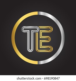 TE Letter logo in a circle. gold and silver colored. Vector design template elements for your business or company identity.