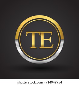 TE Letter logo in a circle, gold and silver colored. Vector design template elements for your business or company identity.