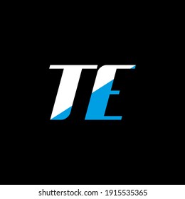 TE letter logo design on black background. TE creative initials letter logo concept. TE icon design. TE white and blue letter icon design on black background. T E