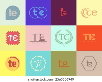 TE logo company template. Letter t and e logotype. Set different classic serif lettering and modern bold text with design elements. Initial font typography. Collection trendy business identity.