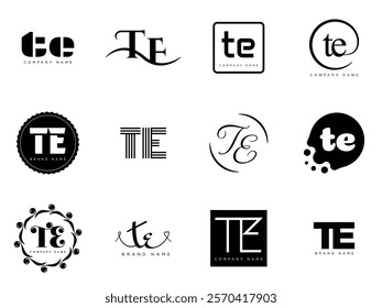 TE logo company template. Letter t and e logotype. Set different classic serif lettering and modern bold text with design elements. Initial font typography. Collection trendy business identity.