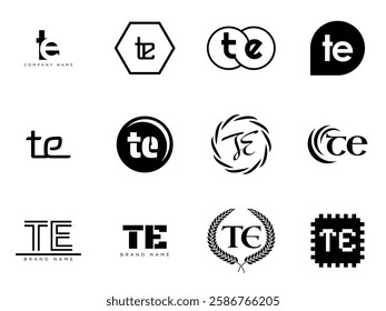 TE logo company template. Letter t and e logotype. Set different classic serif lettering and modern bold text with design elements. Initial font typography. Collection trendy business identity.