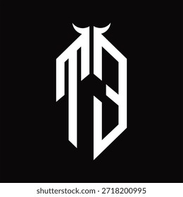 TE Logo-Monogramm mit Hornform, einzelne schwarz-weiße Designvorlage auf schwarzem Hintergrund
