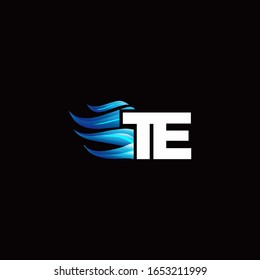 TE monogram logo with blue fire style design template