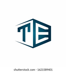 TE monogram logo with hexagon shape and negative space style ribbon design template