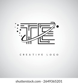 Logotipo do Monograma da Órbita TE - Marca de Letra Mínima Futurista com Linha de Arte Circular, Pontos Inspirados na Tecnologia e Conceito de Movimento Espacial para Identidade de Marca Moderna