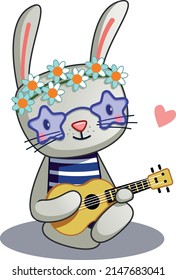 Te Pacifist Bunny With A Guitar In Hand. Hippie