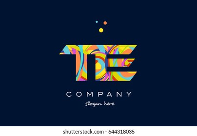 te t e alphabet letter logo colors colorful rainbow acrylic font creative text dots company vector icon design template