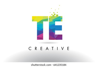 TE T E Colorful Letter Design with Creative Origami Triangles Rainbow Vector.