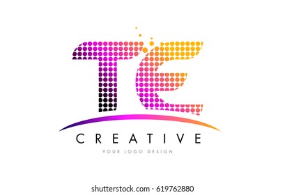 TE T E Dots Letter Logo Design With Magenta Bubble Circles And Swoosh