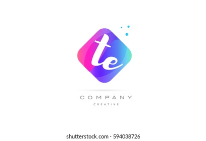 te t e  pink blue rhombus abstract 3d alphabet company letter text logo hand writting written design vector icon template 