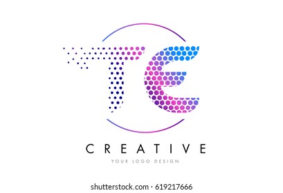 TE T E Pink Magenta Dotted Bubble Letter Logo Design. Dots Lettering Vector Illustration