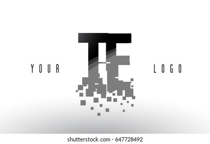TE T E Pixel Letter Logo with Digital Shattered Black Squares. Creative Letters Vector Illustration.