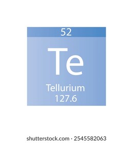 Te Tellurium Metalloid Chemical Element Periodic Table. Simple flat square vector illustration, simple clean style Icon with molar mass and atomic number for Lab, science or chemistry class.