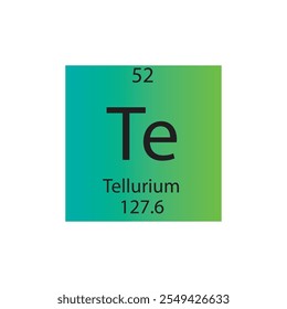 Te Tellurium Metalloid Chemical Element Periodic Table. Simple flat square vector illustration, simple clean style Icon with molar mass and atomic number for Lab, science or chemistry class.