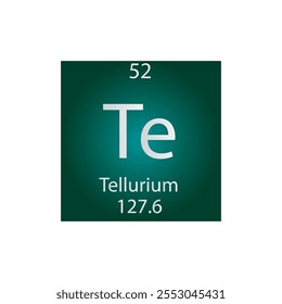 La Tabla Periódica Del Elemento Químico Metaloide De Telurio. Ilustración vectorial cuadrada plana simple, icono de estilo limpio simple con masa molar y número atómico para laboratorio, ciencia o clase de química.