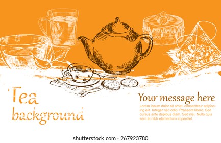 Tea background color. Sketch converted to vectors. 