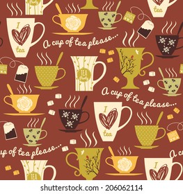 Tea background. Vector seamless pattern. 