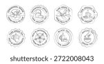 Tea Badges and Eco Stamps Set in Line Art Style. Vintage Natural and Organic Product Labels in a vector illustration