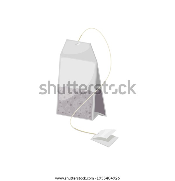 Tea bag with black tea in transparent package\
isolated. Vector teabag and blank tag mockup, green, floral or\
herbal tea packaging. Rectangular small porous sealed packet with\
tea-leaves