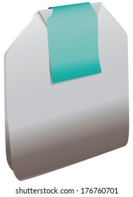 Tea bag with a blue label. Vector illustration.