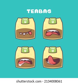 tea bag cartoon. tea powder illustration vector. with different mouth expressions. cute cartoon