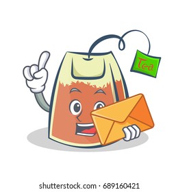 tea bag character cartoon with envelope vector