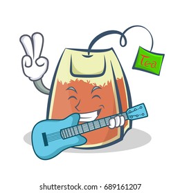 tea bag character cartoon vector art with guitar