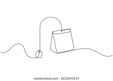 Saco de chá contínuo um desenho de linha e estilo minimalista isolar contorno vetor ícone