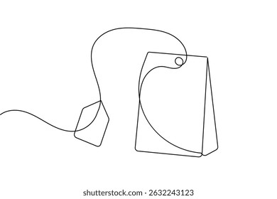 Tea bag continuous one line drawing and minimalist style isolate outline vector icon